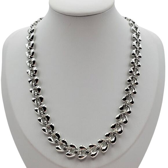Coro Silver Heart Links Necklace Retro Choker Polished Brushed Chain Mid Century - Picture 1 of 9
